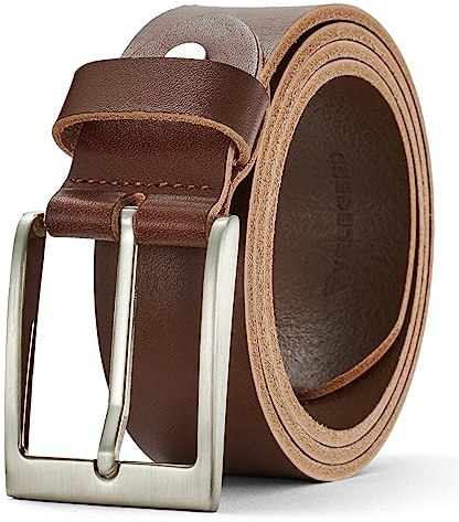 VRLEGEND Gürtel Herren Ledergürtel Echt Leder Jeansgürtel Herrengürtel 3.8cm Mit Geschenkbox（Braun,105cm）