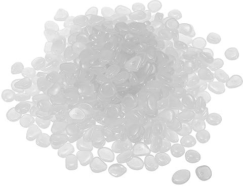 sourcing map 200Stk Glühende Steine 8-11mm Leuchtende Kieselsteine Dekoration Dunkel Leuchtende Steine Dekoration Heimwerkerbedarf Weiß für Garten Topfpflanze Fischtank