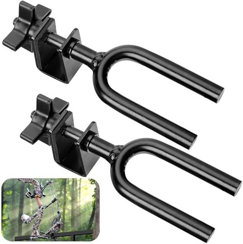 Shupakul 2 PCS Tree Stand Bow Holder- 12 Teeth Adjustable Hunting Bow Holder- Easy Installation Treestand Bow Rest for Hunting Archery Gear Accessory