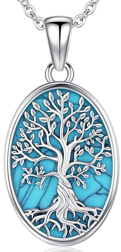 Aniu Collier Arbre de Vie Argent Sterling 925 Pendentif Arbre de Vie Femme Collier Turquoise Pendentif Bijoux pour Femme