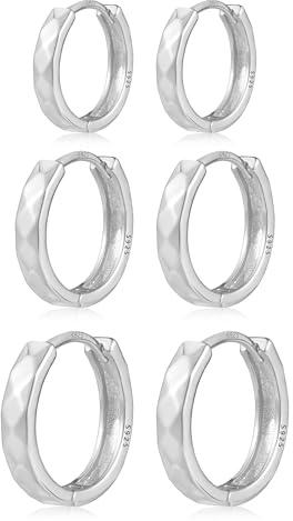 KISSPAT Pendientes Aro Mujer Plata Set, Pendientes Aro Set, Ligeros, Elegante, Minimalistas, Hipoalergenicos, Plata 925 para Múltiples Piercings, Regalos de Joyería, 3 Pares