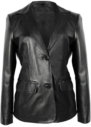 Zerimar Chaqueta Blazer Mujer Piel | Chaqueta Elegante | Chaqueta Casual para Mujer | Chaqueta Cuero Vestir Mujer | Color Negro | Talla XL
