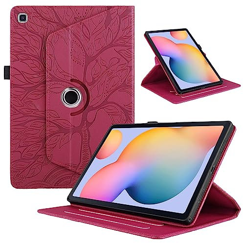 TEDTIKJT Hülle für Samsung Galaxy Tab A 10.1 Zoll 2019 SM-T510/T515/T517 Tablet Schutzhülle PU Leder 360°Drehbar Multi-Winkel Ständer Flip Cover für Samsung Tab A 10.1 2019 Case,Rot Baum