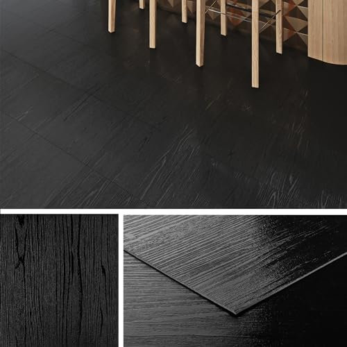 Livelynine Suelo Vinilo Autoadhesivo Madera Oscuro Baldosas Adhesivas Suelo Baño 30x30 Impermeable Vinilo Suelos Cocina Vinilos Adhesivo Suelos Laminado Adhesivo para Salon Madera Negro, 4 Baldosas