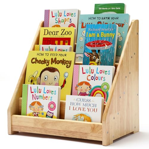 Nuoex Montessori Bookshelf for Toddler 1-5 Years, Kids Wooden 5-Tier Front Facing Book Display Shelf with Chalkboard for Bedroom,Playroom,Classroom,Book Rack Organizer, Natural