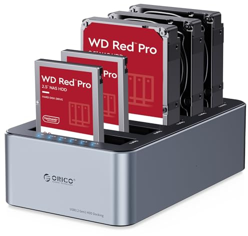 ORICO USB C 5 Bay Hard Drive Cloner/Duplicate Hard Drive Docking Station Aluminum USB 3.2 Gen 1 for 2.5''/3.5'' SSD HDD Up to 20TB-6656C3