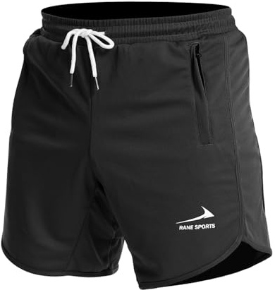 Rane Sports Pantalones Cortos Deportivos para Hombre, Pantalones Cortos de Entrenamiento Deportivo para Correr, Gimnasio, con Bolsillos con Cremallera Negro/con toallero L