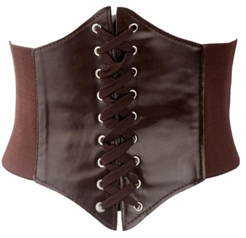 Retro Damen Korsett Taillengürtel - Breiter Schnürgürtel Mit Elastischer Spitze - Leder Belt Für Partys Und Kleider, Braun