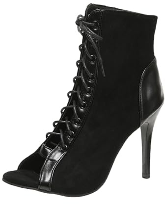 Kraftpaid Punta Abierta Botas Baile De SalóN,Cordones Baile Botines,Botines De Baile TacóN Alto,Botas De Baile Latino Mujer,Zapatos Punta Abierta Botines De Baile con TacóN Alto Salsa Y Bachata Salon