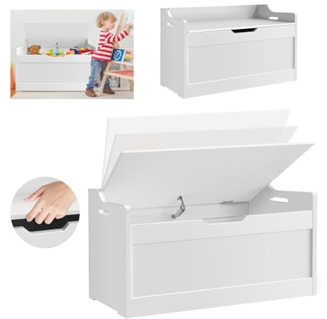 HSHa Storage Chest, Portable MDF Frame Toys Storage Bench, Children Storage Chest Organiser with Lid and Safety Hinges, Toddler Big Toy Box for Hallway, Bedroom, Living Room, 40D x 62.2W x 46H cm
