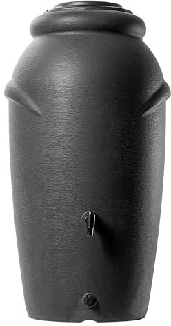 KADAX Regentonne aus Kunststoff 210 L, Regenwassertank mit Wasserhahn, Pflanzschale und Deckel, Dekorativer Regentank, Frostsicheres Regenfass