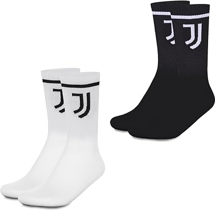 hermet Juventus, 2 Paia Calze In Spugna, Pacco da 2, Calze Sport, Tg. 43/46, Bianco Nero, Prodotto Ufficiale
