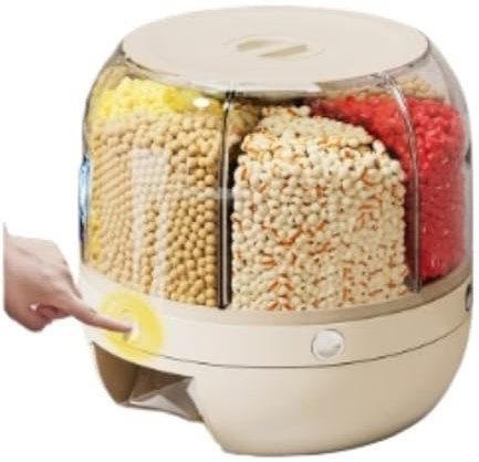 DGSYUAN Getreidespender Rotierender Lebensmittelspender, Getreidevorratsbehälter, Spender, Runder Reisvorrat Für Getreide, Bohnen, Reis Reisspender Müslispender(Beige)