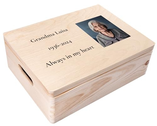 Creative Deco Personalised Memorial Mourning Memory Box Gift | Custom Keepsake Boxes | In Loving Memory of Dad, Mum, Grandad, Grandma, Baby, Child | Photo, Date & Text (Verse) Box