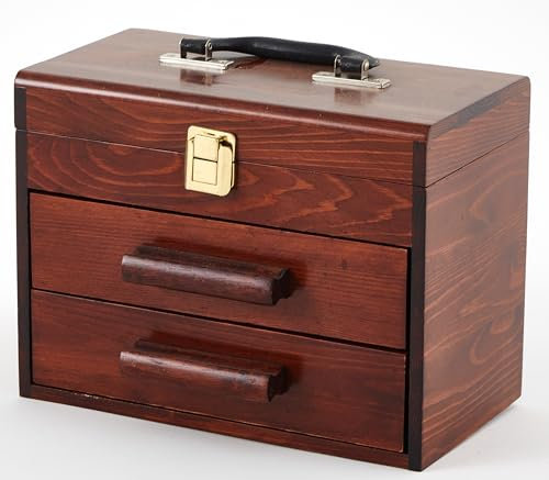 Weysat 14 Inch Mini Wooden Tool Box with 2 Drawers and Top Storage, Portable Small Tool Chest with PVC Liners, Mini Tool Storage Box Organizer Makeup Box with Metal Latch Closure