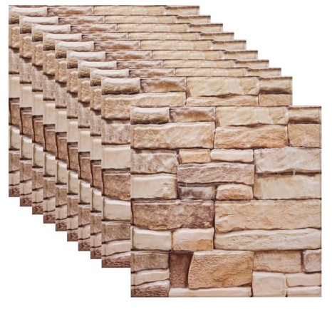 FRUHLING 10 paneles de pared 3D autoadhesivos, aspecto de piedra, 30 x 30 cm, resistentes al agua, papel pintado decorativo 3D de pared, paneles de PVC para cocina, dormitorio, baño, salón