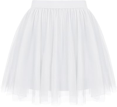 Lovasy Gonna Tulle Donna Corta Gonne in Tulle Curvy Multistrato Gonne Tutu a Strati Gonna in Rete Elegante per Carnevale Halloween Natale Party Prom,A-Bianco,S/M