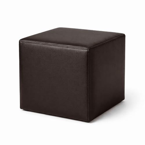 DREAMLAYER Faux Leather Pouffe Ottoman Footstool – Handmade Cube Seat with Firm Recon Foam Filling, Zipped Cover, Floor Cushion for Living Room, Bedroom & Office, UK Made (Brown, 38 x 38 x 38cm)