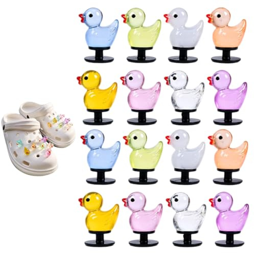 16PCS Luminous Duck Shoe Charms, Glow in The Dark 3D Colourful Duck Shoe Accessories, Easy Install Durable Resin Duck Decorations Compatible with Crocs Clogs,Cute Charms for Kids & Adults Party Favors