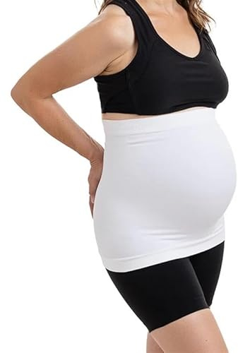 Maternity Belly Band - 4-Way Stretch Post Partum Belly Band For Lumbar & Back Support - Pregnancy Must Haves (White-Small)