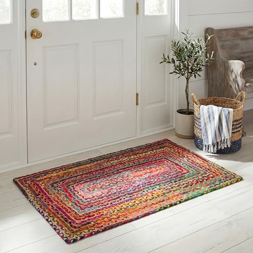 SAFAVIEH Cape Cod Collection Area Rug - 2'3 x 4', Red & Multi, Handmade Jute & Cotton, Woven Braided Design (CAP202A)
