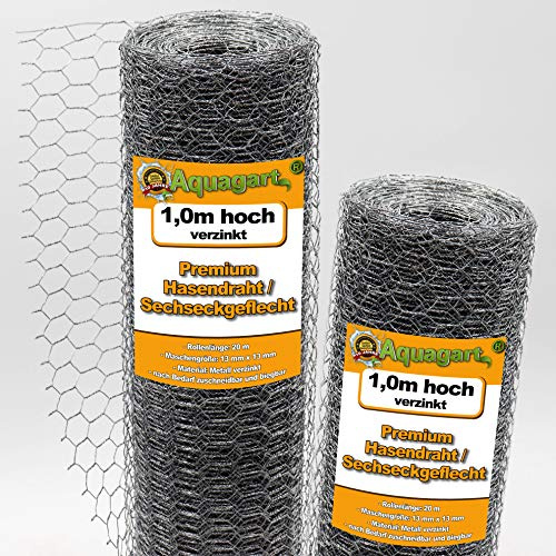 Aquagart Nätstängsel sexkantigt nät förzinkat I hönsstaket, kaninnät, finmaskigt 13 x 13 mm I 6-hörnig trådnät 0,7 mm kanintråd (100 cm hög, 140 m)
