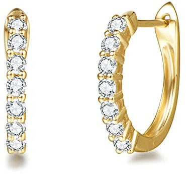 Solide 14 Karat 585 Gelb Gold Creolen Huggies Ohrringe mit Moissanite (Karatgewicht 0.2, Farben D-E, Reinheit VVS) im Rundenschliff Schmuck für Damen Mädchen - Größe: 15 * 13 mm