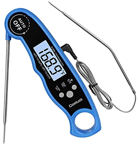 Digital Meat Thermometer for Cooking - Comluck CA002 Instant Read Meat Thermometer for Grilling and Smoking 2-in-1 Dual Probe Oven Safe Food Thermometer with Alarm for Grill BBQ Steak Turkey