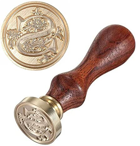 Anawakia sigillstämpel, vintagestil vax, sigillstämpel, sigill set AZ, dekorativt sigill, sigill med trähandtag, brev 26 bokstäver, gör-det-själv trä vax sigill, stämpel 1 styck (S)