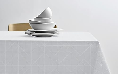 Södahl Tiles Damast-Tischdecke aus 100% Baumwolle, Tischtuch mit Staincoat, Wasserabweisend & Abwaschbar, 140 x 220 cm, Weiß