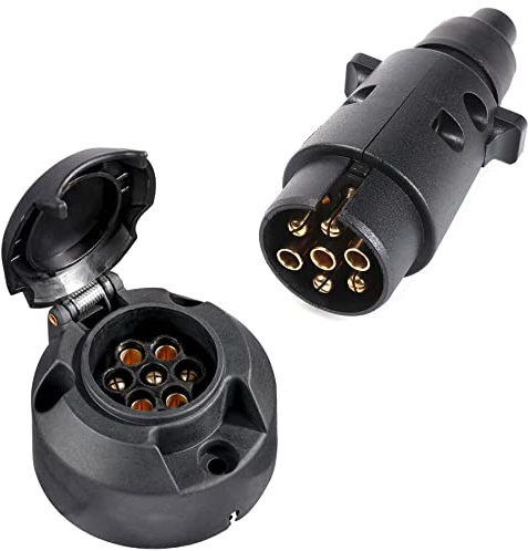 SPARKMOTO Prise Remorque 7 Broches Male Et Prise Remorque 7 Broches Femelle,12V Étanche adaptateur Prise pour Remorque 7 Broches fiche remorque 7 broches mâle pour Attelage Caravane,Porte-vélo(SK0701)