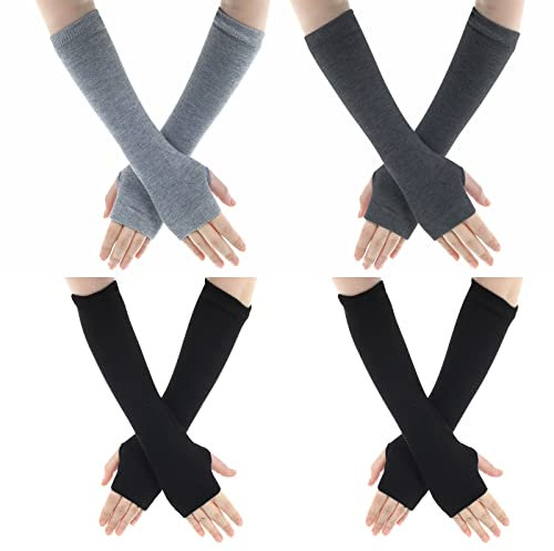 Sibba 4 Paar Karneval Armmanschette Gestrickte fingerlose Handschuhe Handgelenk mit Fingerlöchern dehnbar Arm Handwärmer Punk Gothic Rock Warm Winter Fäustlinge Lange Ärmel für Büro Tippen Computer