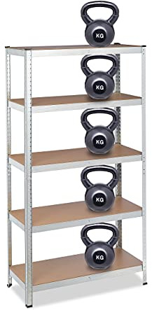 Relaxdays 2 scaffali per carichi pesanti, altezza 180 x 90 x 45 cm, portata 1325 kg, 5 livelli, dispensa, cantina e garage, acciaio, MDF, zincato