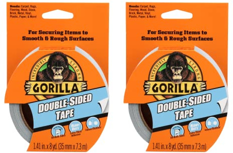 Gorilla Double-Sided Tape, 1.41 x 8 yd, Gray, (Pack of 2)
