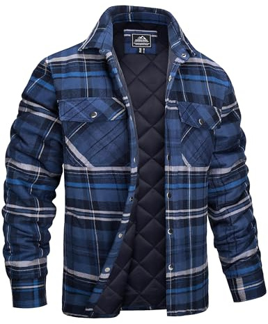 MAGCOMSEN Flanellhemd Herren Gefüttert Winter Hemdjacke Kariert Flanelljacke Karo Thermohemd Holzfäller Jacke Innenfutter Hemd, Blau Grau XXL