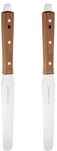 sourcing map 2pcs Painting Knives 6x0.83 Stainless Steel Round Head Straight Mixing Palette Scraper with Wood Handle for Oil Paint Craft Spreading