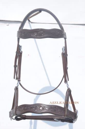 SHOWMEN CRAFT Brown sidepull bitless Bridle with Hand Carving on Curve Shape brow & Noseband, (Horse)