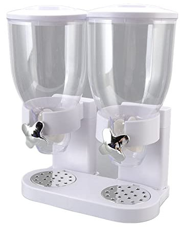 Spannmålsdispenser med Dubbla Behållare, ABS Lufttät Vriddrift Torrfoderdispenser, Stor Kapacitet Spannmål, Ris, Nötter Dispenser för Köksbänk, 6,62 Quart(Vit)