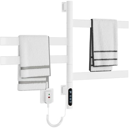 ZOYI Rotazione di 180°, scaldasalviette elettrico, per il bagno, riscaldatore elettrico, a parete, per il bagno, scaldasalviette elettrico, 220 V, 105 W, bianco
