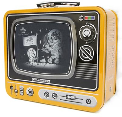 Suck UK Metal Lunch Box | Retro Tin Lunch Box | TV Design Lunchbox | Vintage 80s Lunchbox | Tin Lunchboxes for Kids & Adults | Nostalgic Storage Bag | Packed Lunchboxes with Handle | Animated Screen