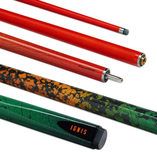 POWERGLIDE Snooker Pool eller biljardkö | Ignis | Kolfiber & glasfiber | Ultra Smooth High Gloss Orange & Grön | 2-delad 50/50 Gemensamma | Full storlek 147 cm | 10 mm spets | Asstd-vikter 538 g & 538
