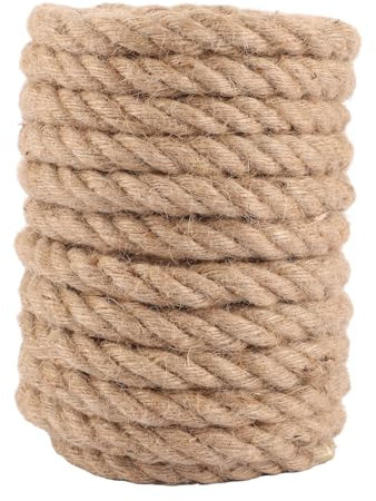YAYODS Cuerda de cáñamo de 12 m, 20 mm, cuerda natural, diámetro de 20 mm, cuerda de yute, decoración, macramé, cuerda para jardín, cordaje, barandilla, atasco de barco, tira y afloja, cuerda de