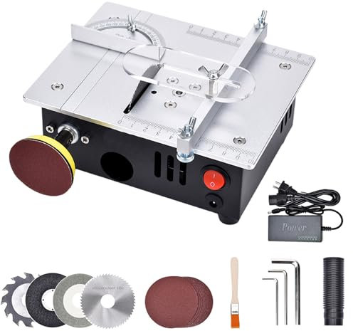 TAZZOR Mini sega circolare da tavolo, 5000 giri/min, 0,1 – 15 mm, altezza della lama regolabile, 7 livelli di velocità, sega circolare da tavolo multifunzione per lavori di precisione, sega da tavolo