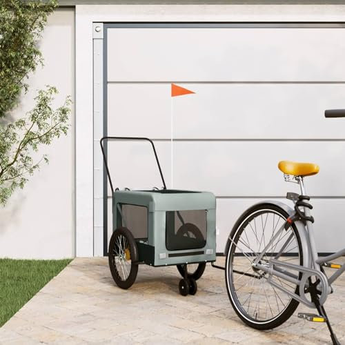 CIADAZ Pet Bike Trailer Grey and Black Oxford Fabric and Iron, Dog Bike Trailer, Dog Pushchairs For Small Dogs, Bicycle Towing, Dog Stroller, Dog Disabled Scooter, Bicycle Trailer For Dogs93937