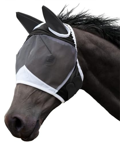 Qcwwy Masque Anti-Mouches pour Chevaux, Conception Confortable et Respirante pour Chevaux avec Une Excellente visibilité pour Prévenir Les Moustiques et Les Insectes (Black)