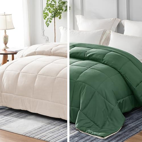 Whale Flotilla Edredón 200 x 200 cm, 300 g/m², Microfibra Suave, Transpirable, para Cama de 2 Personas, edredón Acolchado para 4 Estaciones, Verde Gris/Beige