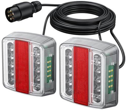 PROZOR LED Rückleuchten Set für Anhänger E-Mark IP65 12V Bremslichter, Blinklichter & Nummernschildbeleuchtung mit 7 Pin Stecker und 7,5m Kabel für Lkw, Trailer (Schraube Stil)