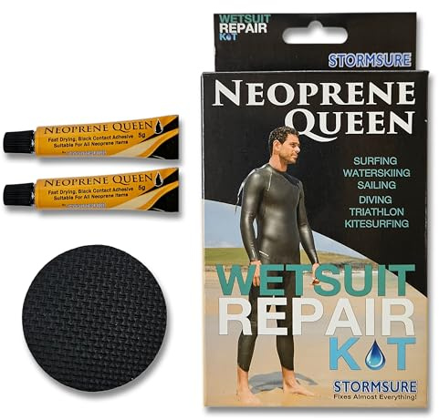 Neoprene Queen Wetsuit Repair Kit - Fast Drying Waterproof Adhesive with Neoprene Patches for Quick Flexible Repairs to Surfing Swimming and Triathlon Gear