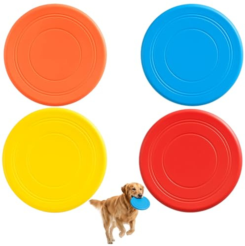 ZPSCXQ Dog Frisbee, Frisbee Dog Toy, 4 Pack Durable Flying Discs for Dogs, Red Orange Yellow Blue, Outdoor Chase Toy for Active Pets, Indestructible Dog Toys for Aggressive Chewers