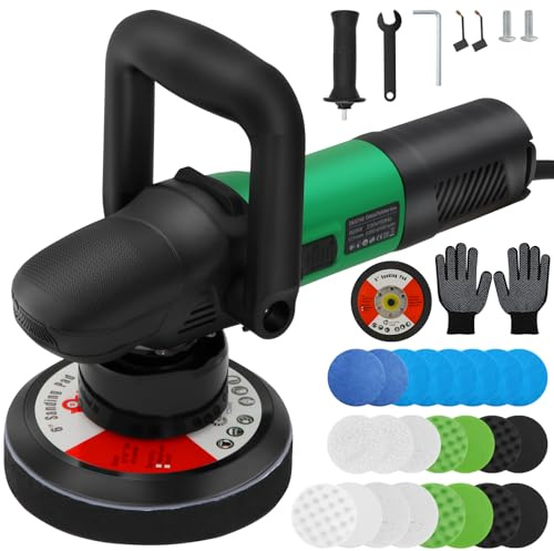 Dual Action Car Polisher, 900W Eccentric Machine Polisher, Car Buffer Polisher Machine,6 Variable Speed 2200-6500RPM with D and Side Handles for Car Detailing, Scratch Removal & Floor Waxing